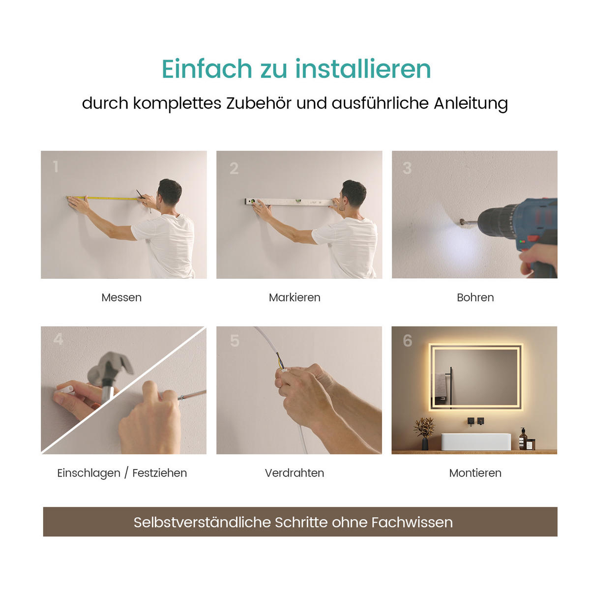 BADSPIEGEL mit Explosionsgeschützte Folie Beleuchtung 70/50/3,5 cm - Weiß, Glas (50/3.5/70cm) - EMKE