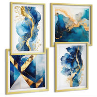 BILDER SET 4er Set - 50x50 cm & 40x60 cm Goldrahmen - Blaue abstrakte Muster - Goldfarben, Kunststoff (50/50cm) - TULUP