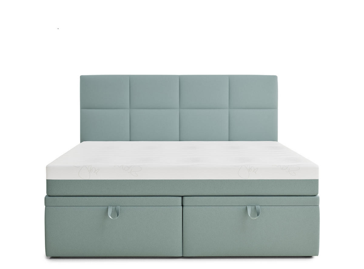 BOXBETT 140/200 cm Umage, in Türkis, Matratze, gepolstertes Kopfteil, Bettkasten, H3 = fest - Türkis/Schwarz, Holz/Holzwerkstoff (140/200cm) - Maison de Reve