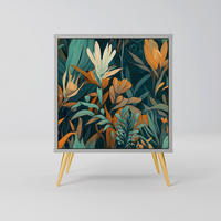 SIDEBOARD FLORAL SERENITY, Grau, 57,5x42x75,5 cm, Goldfarbene Metallfüße - Goldfarben/Multicolor, Holzwerkstoff/Metall (57.5/75.5/42cm) - SpaceRebels