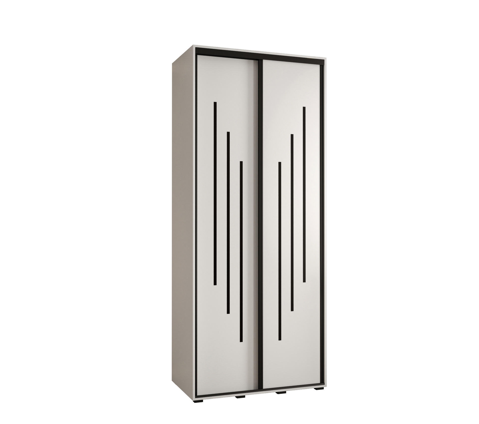 Abiks Möbel Schwebetürenschrank Weiß, Weiß, Schwarz 110x235x60 cm