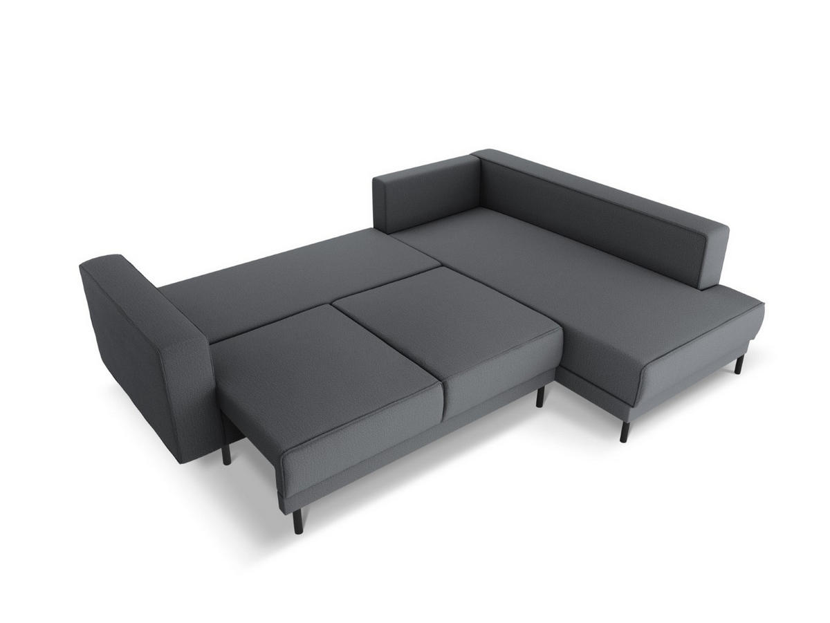AUSKLAPPBARES-ECKSOFA rechts Caro aus strukturiertem Stoff dunkelgrau 5 Sitzplätze - Dunkelgrau, Textil (187/247cm) - Micadoni