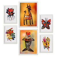 POSTER Set Mit 6 Auffällt 3 In Tiere Zusammenfassungen A3 & A4 Weißer Rahmen - Weiß, Papier (29/3cm) - Nacnic