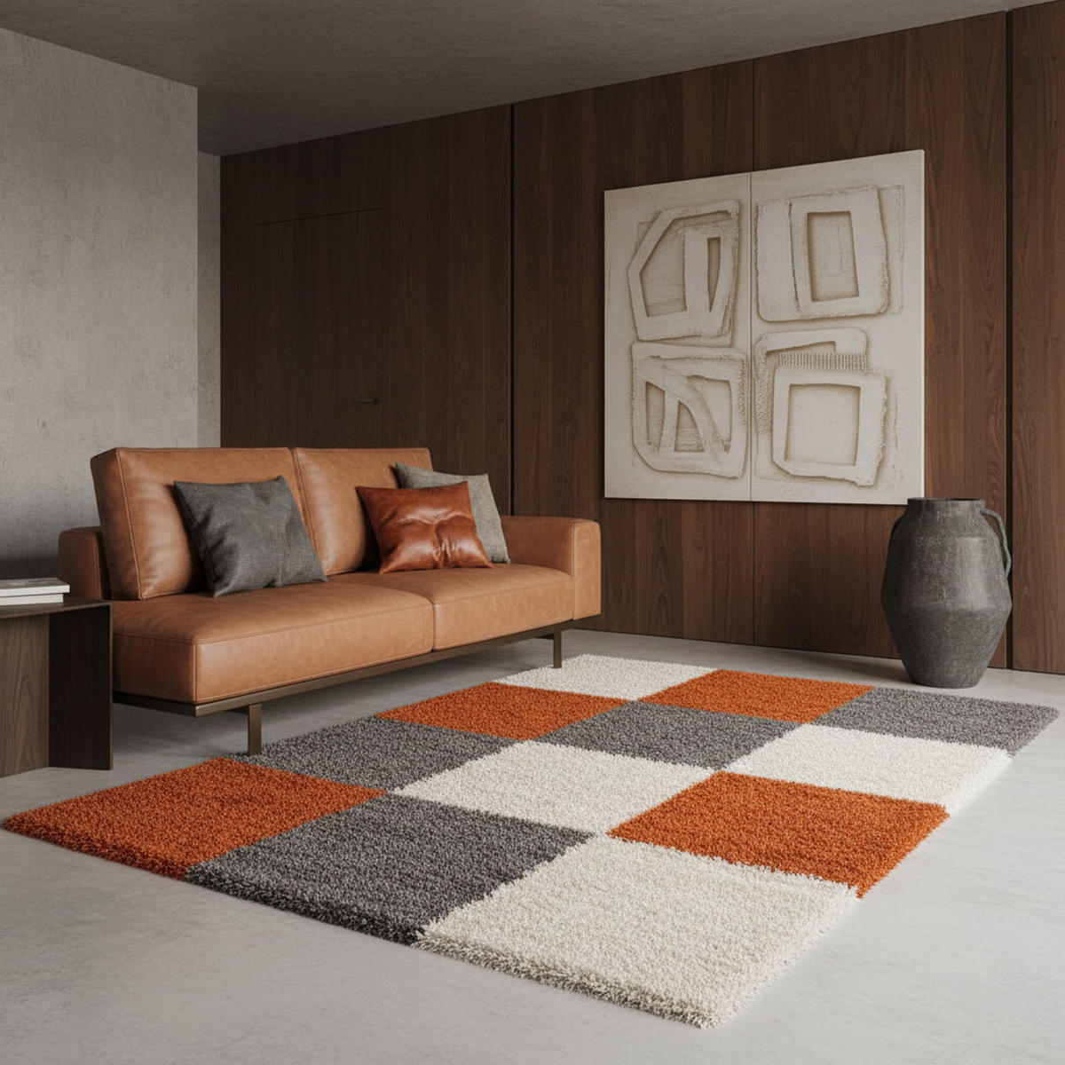 TEPPICH Hochflor Karo Polypropylen Wohnzimmer Shaggy Terrakotta Rechteckig 200x290 - Orange, Textil (200/290cm) - KADIMA DESIGN
