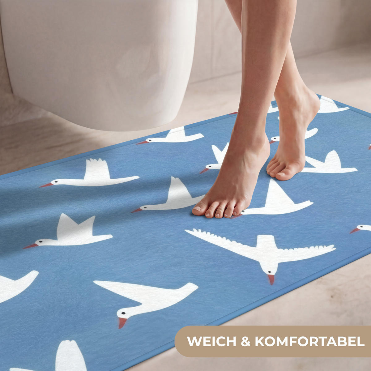 WC PŘEDLOŽKA Ptáci - bílá - vzor 120x60 cm - modrá, textil/plast (120/1cm) - OnlyWow