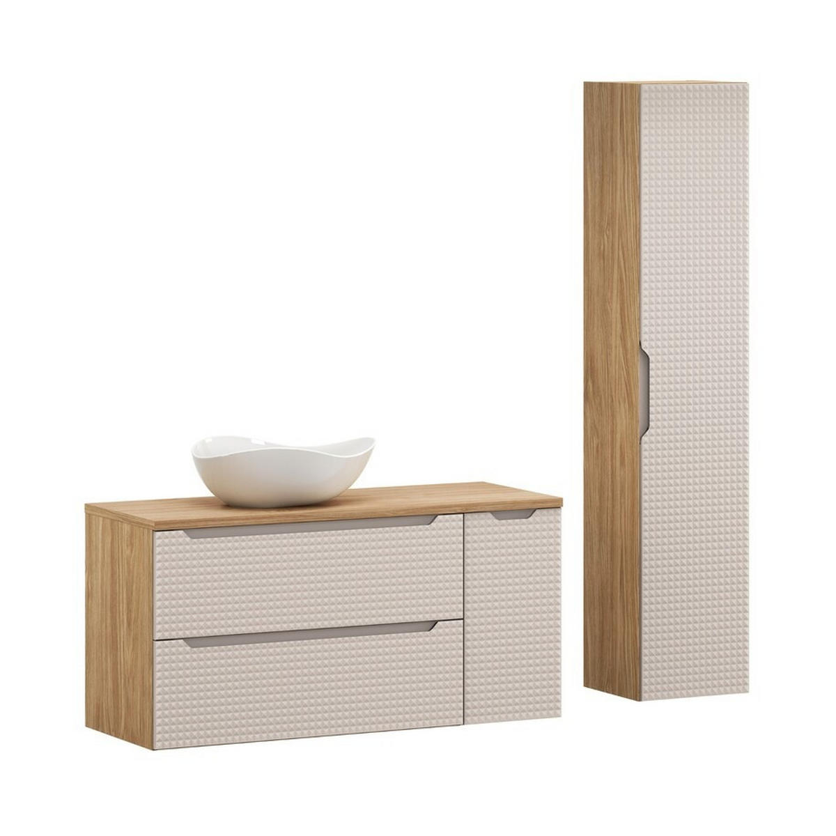 BADMÖBEL-SET 5 Teile Luxor Beige L BM154 in Eiche geölt/Beige - Eichefarben/Beige, Holz (120/57/46cm)