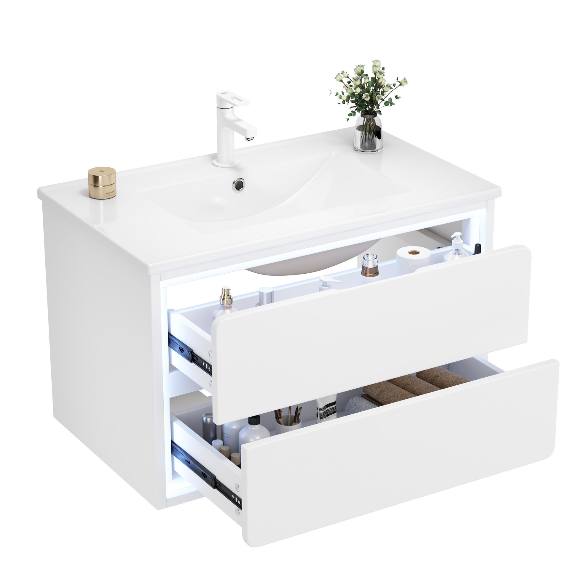 BADEZIMMERSCHRANK Hängend mit Waschbecken 76 x 46 x 48,5 cm Weiß - Weiß, Holzwerkstoff (46/58.5/76cm) - Beauniv