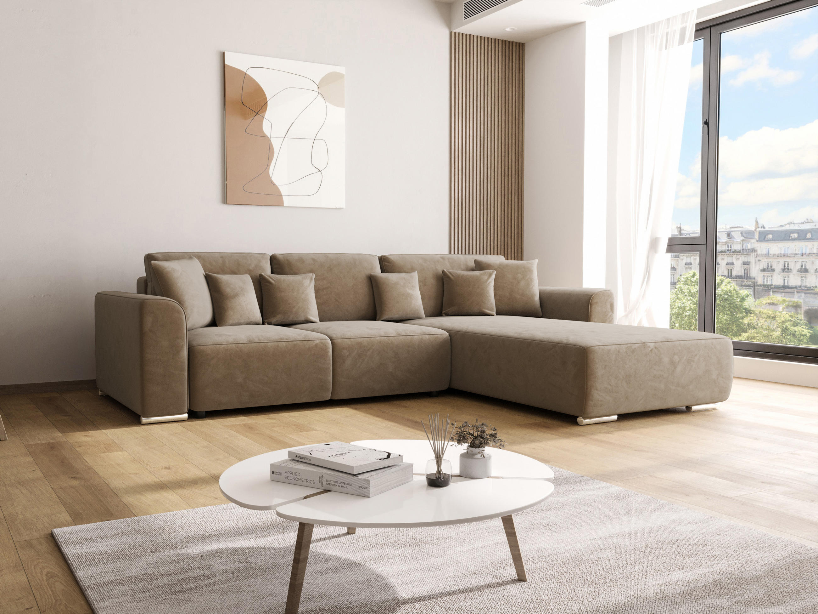 ECKSOFA GUSTO L Monolith 09 Rechts mit Schlaffunktion - Braun, Textil (279/193cm) - Bedante