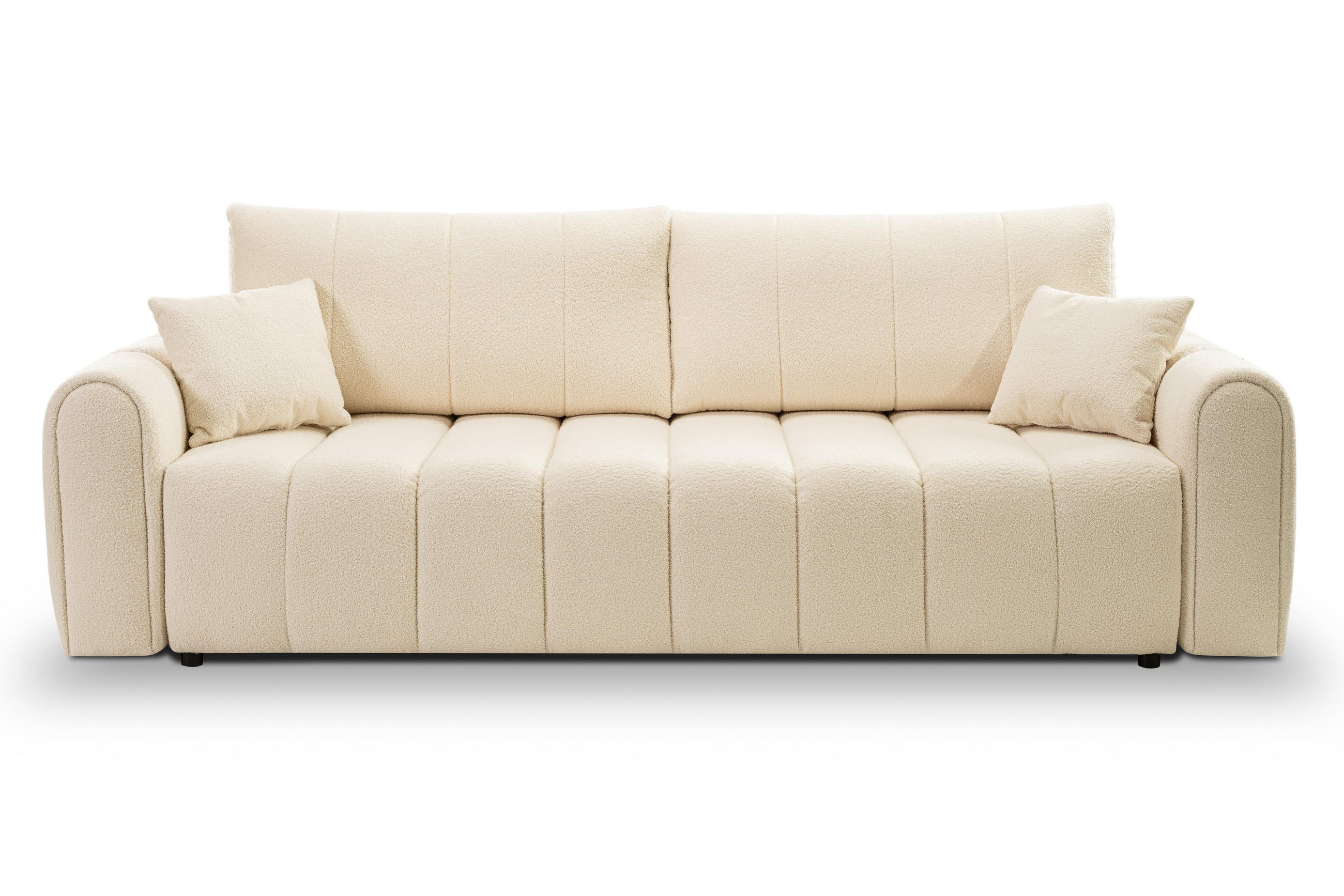 BETTSOFA FINO Creme Bucle-Stoff mit Schlaffunktion - Creme, Holz (248/87/100cm) - MASSENO