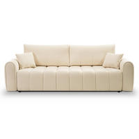 BETTSOFA FINO Creme Bucle-Stoff mit Schlaffunktion - Creme, Holz (248/87/100cm) - MASSENO