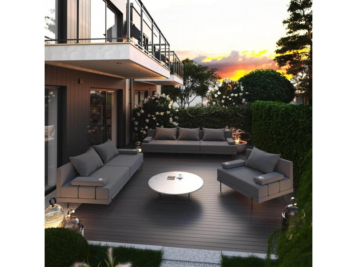 GARTENMÖBEL Set BAHAMA - 6 Personen - Wetterfeste Balkonmöbel & Terrassenmöbel Außen - Moderne Lounge Möbel für Garten - Terrasse - Dunkelgrau - Dunkelgrau, Kunststoff - Trada