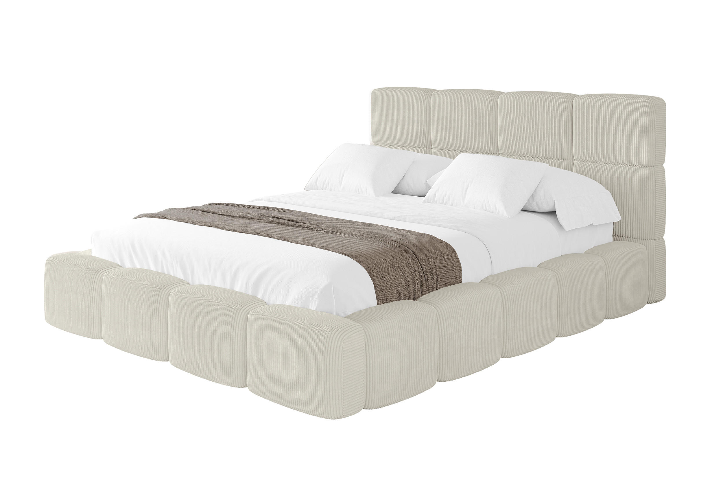 POLSTERBETT mit Bettkasten und Lattenrost mit Matratze H3/H4, Kopfteil, Boxbett, mit Stauraum - NATA 160x200 Creme - Ecru, Holzwerkstoff/Textil (160/200cm) - ALTDECOR