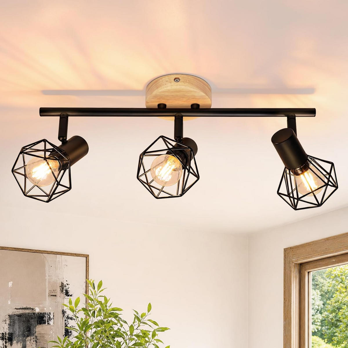 DECKENSTRAHLER Helyvith 42.5/9.2/15.3 cm - Schwarz/Braun, Holz/Metall (42.5/9.2/15.3cm) - ZMH