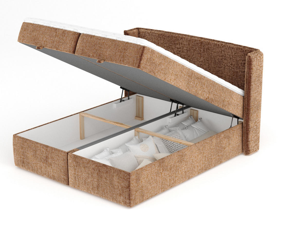 BOXBETT Passion Kupfer 140/200 cm mit Matratze und Topper - Schwarz/Kupferfarben, Holz/Holzwerkstoff (140/200cm) - Maison de Reve