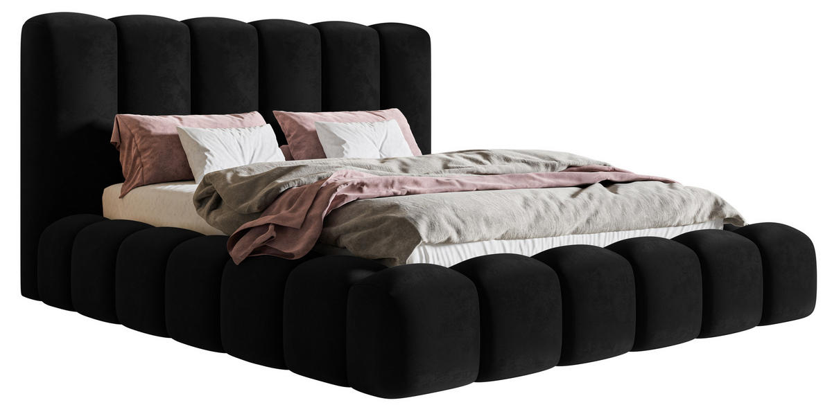 POLSTERBETT 180x200 cm Madeno mit Bettkasten, Samtstoff, Schwarz - Schwarz, Holz/Textil (180/200cm) - Emporius