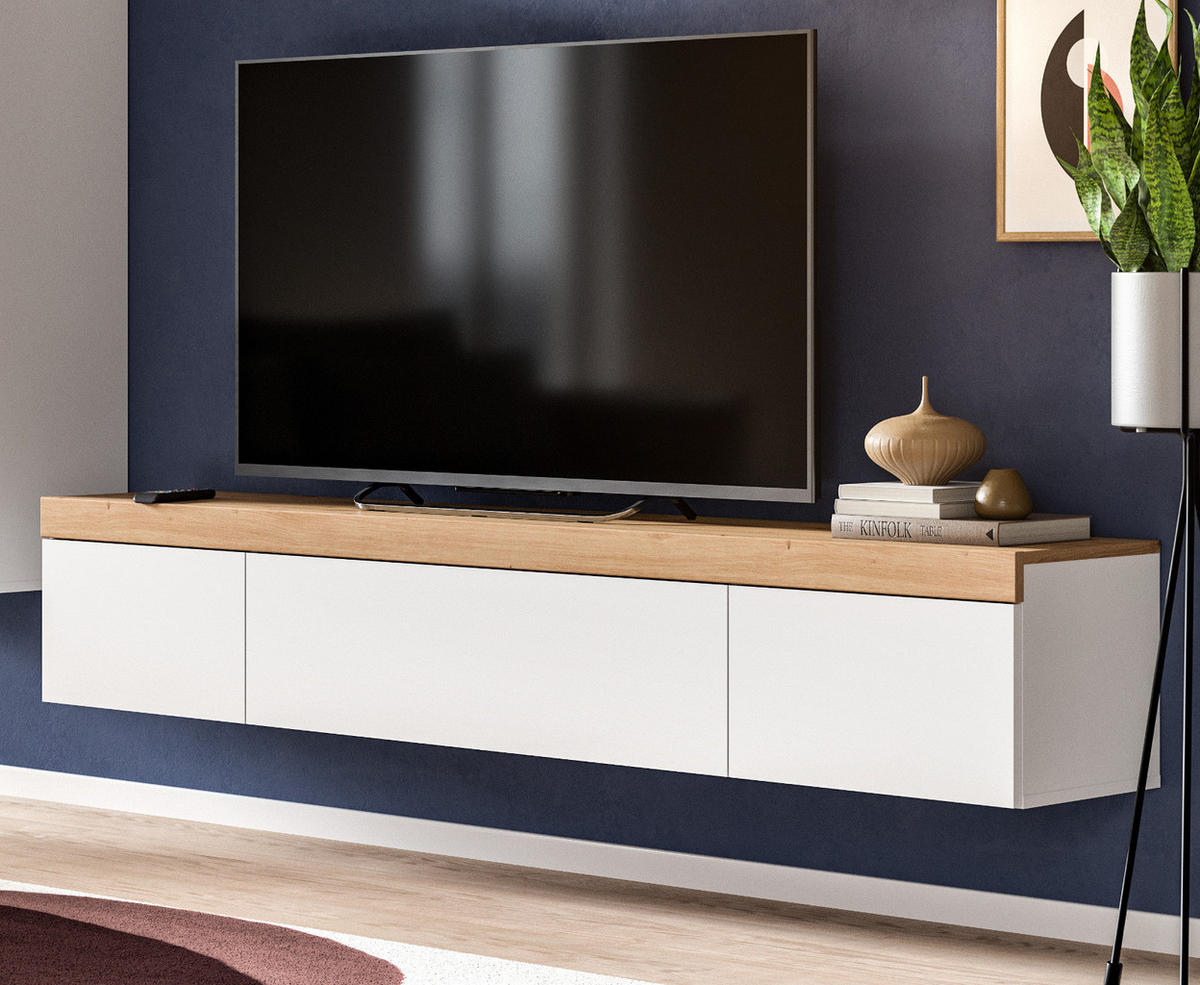 TV-LOWBOARD weiß, Eiche 180 cm, TV-Unterteil stehend/hängend - Schwarz/Weiß, Holzwerkstoff/Kunststoff (180/34/33cm) - Inn.Furn