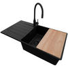GRANITSPÜLE Kopenhagen, 2-er set Alles Schwarz 90/50 cm 1 Becken + Küchenarmatur 40/38 cm + Ablauf-Set + Schneidebrett ab 60er Unterschrank - Beige/Schwarz, Kunststoff (90/20/50cm) - Primagran