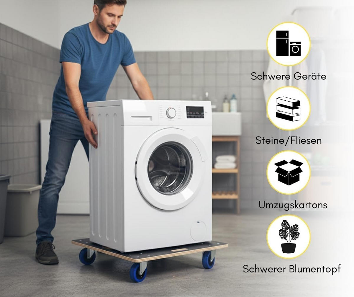 TRANSPORTROLLER mit 4 Rollen 2 Stück 16x80x60cm Traglast 800kg Siebdruck Holzplatte Schwarz - Schwarz, Metall (60/80/16cm) - PROREGAL