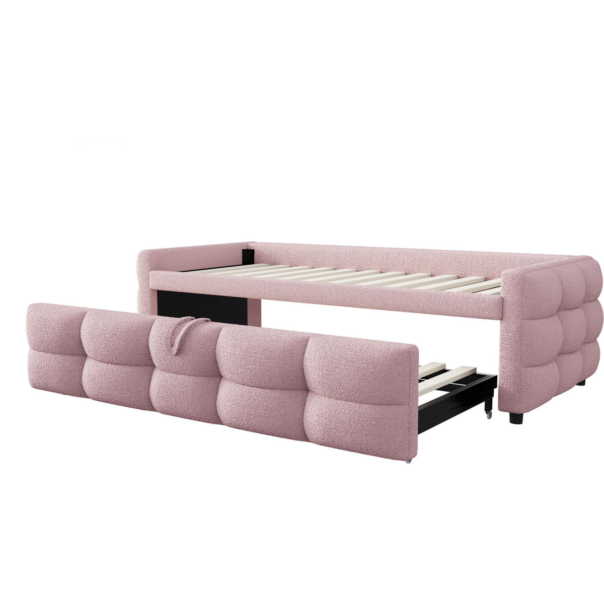 POLSTERBETT 90/190 mit Ausziehfunktion, Lattenrost und Teddy-Samt in Rosa - Rosa, Holzwerkstoff/Textil (90/190cm) - EVRYAE