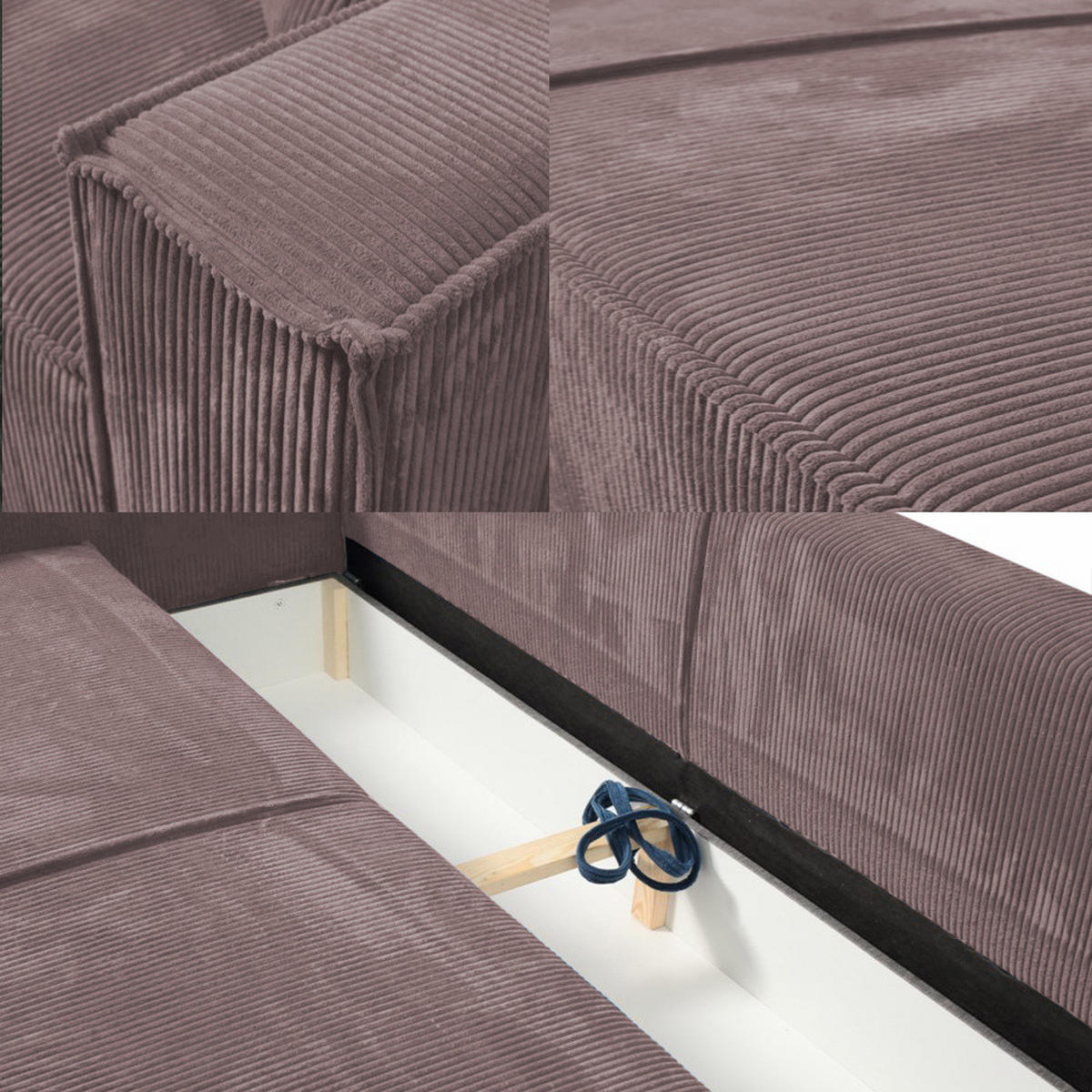 SCHLAFSOFA mit Bettkasten und Cordstoff MONA Rosa - Rosa, Holzwerkstoff (255/85/105cm) - Compleo24