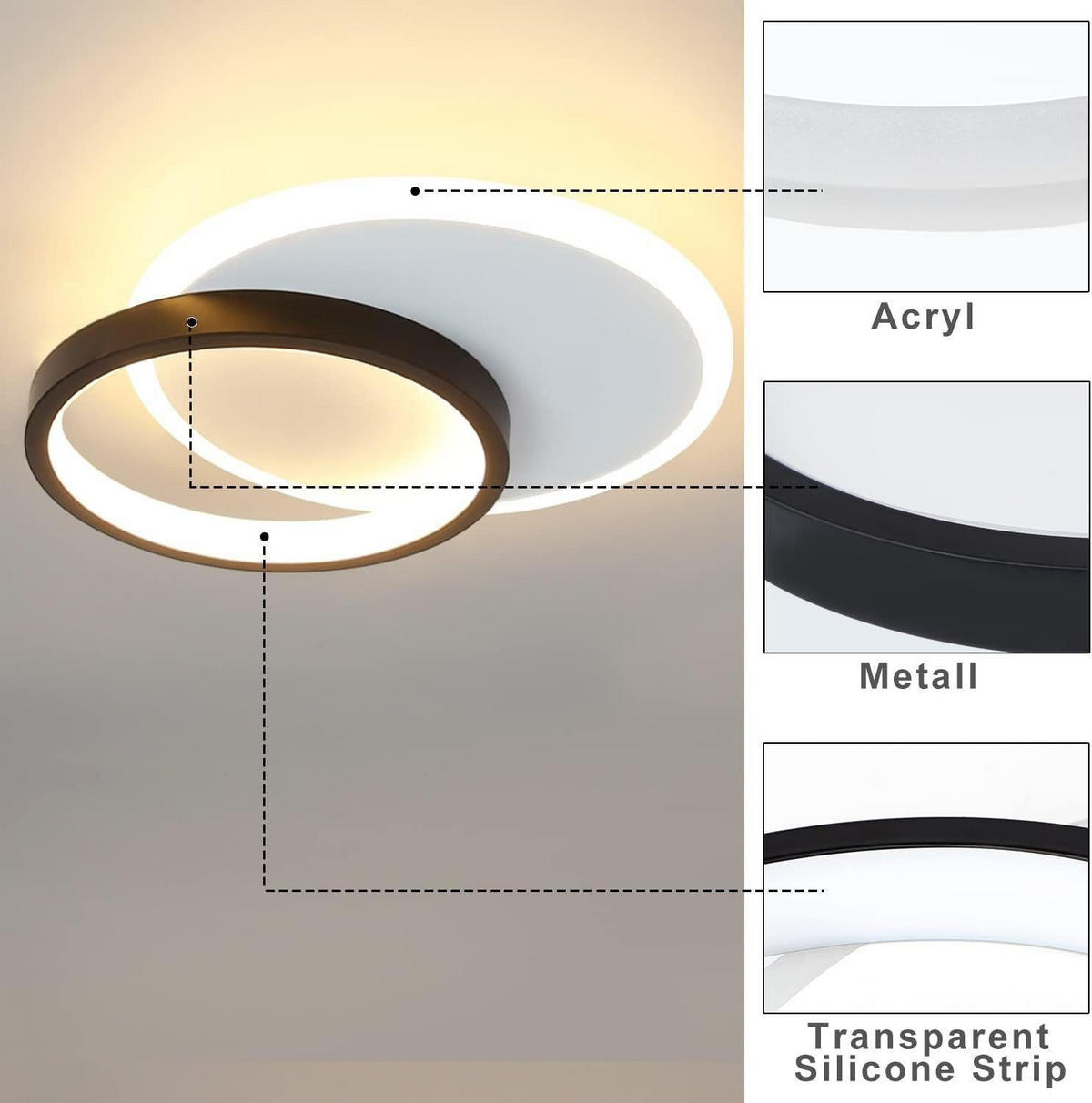 LED-DECKENLEUCHTE Baldwin 25/25/5 cm - Schwarz/Weiß, Metall (25/25/6cm) - Nettlife