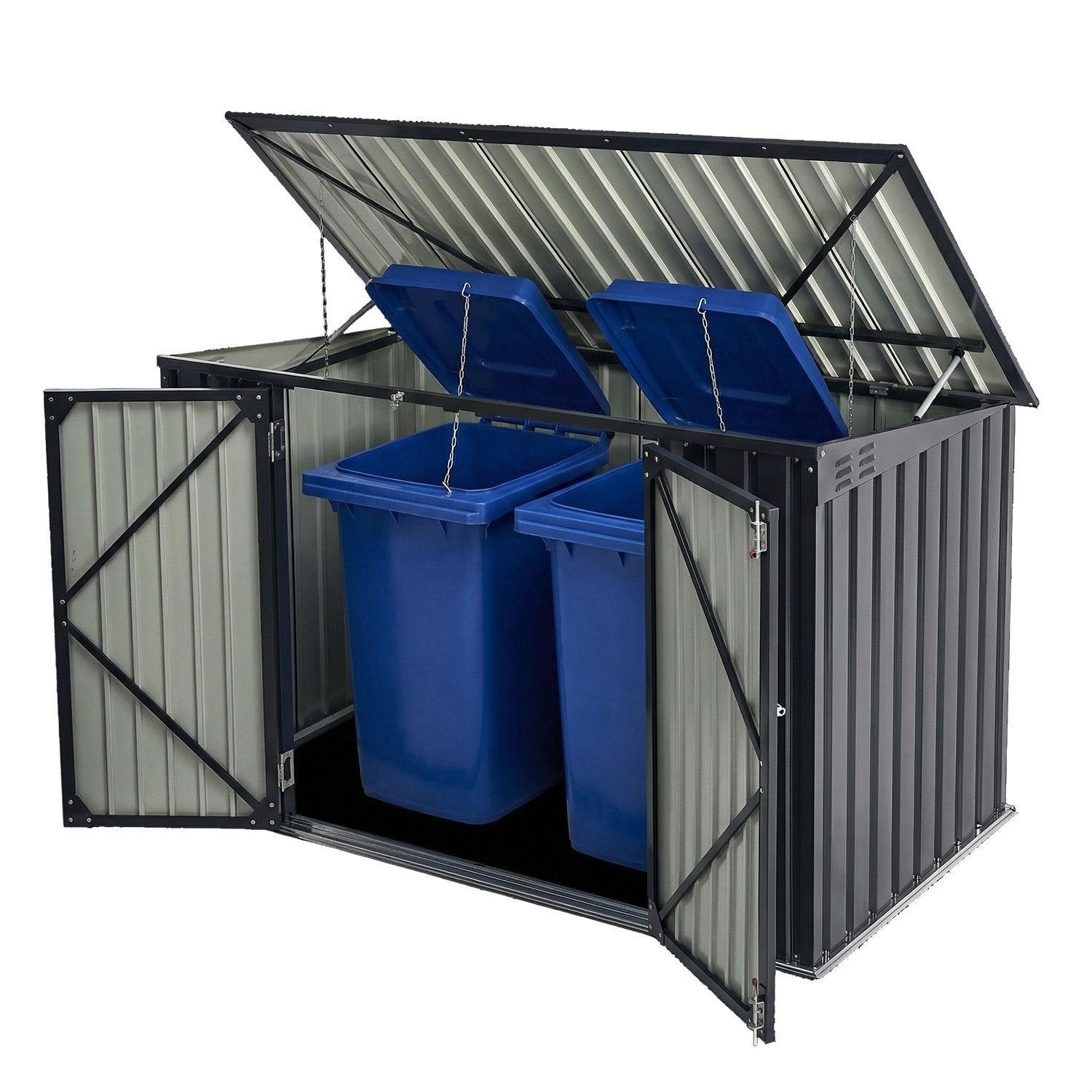 MÜLLTONNENBOX Namur Grau - Anthrazit, Metall (200/128/105cm) - Juskys
