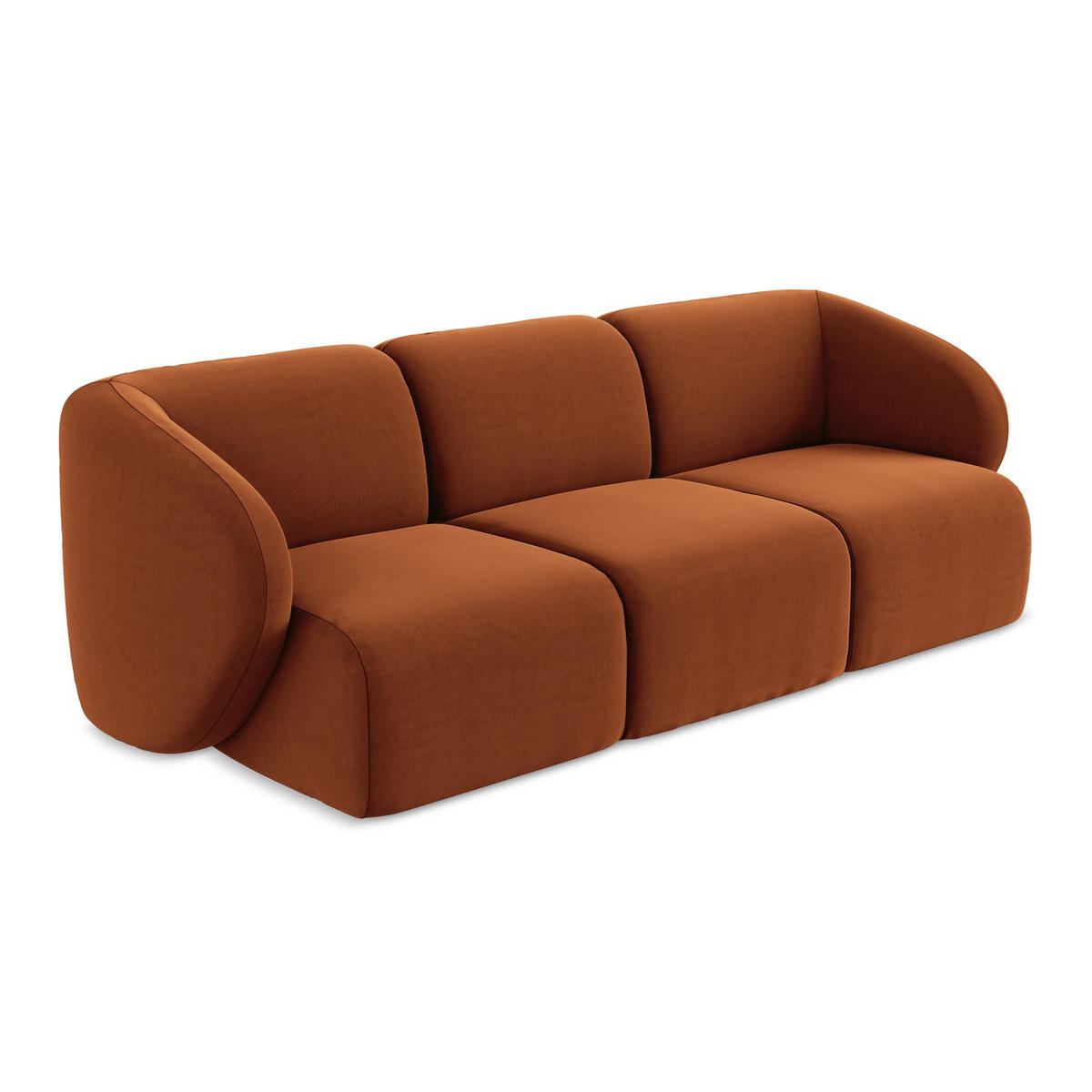 3-SITZER SOFA Samt Stoff Orange - Terracotta/Schwarz, Holzwerkstoff/Kunststoff (244/75/94cm) - LaMiaSofa
