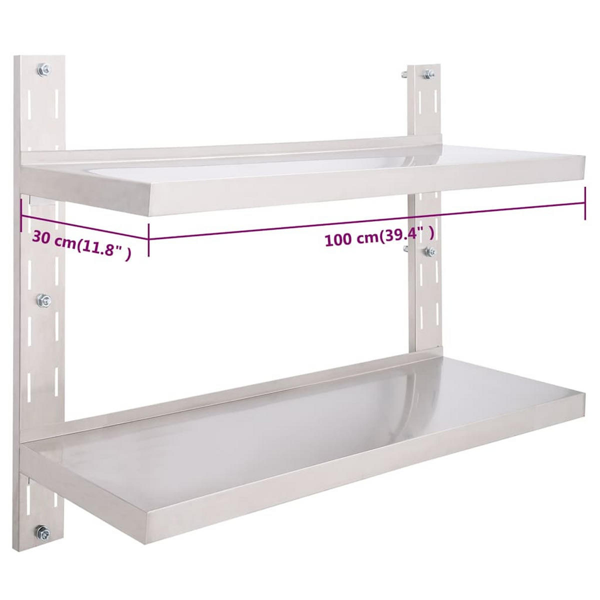 WANDREGAL Mit 2 Ablagen Edelstahl 100/30 Cm - Grau, Metall (100/70/30cm) - vidaXL