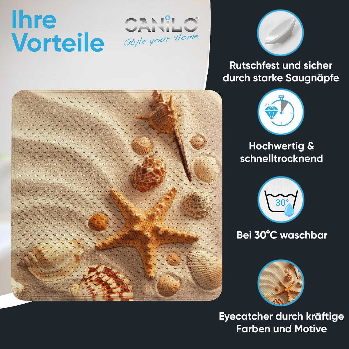 BADEMATTE Sanibel - Beige, Kunststoff (53/53cm) - Sanilo