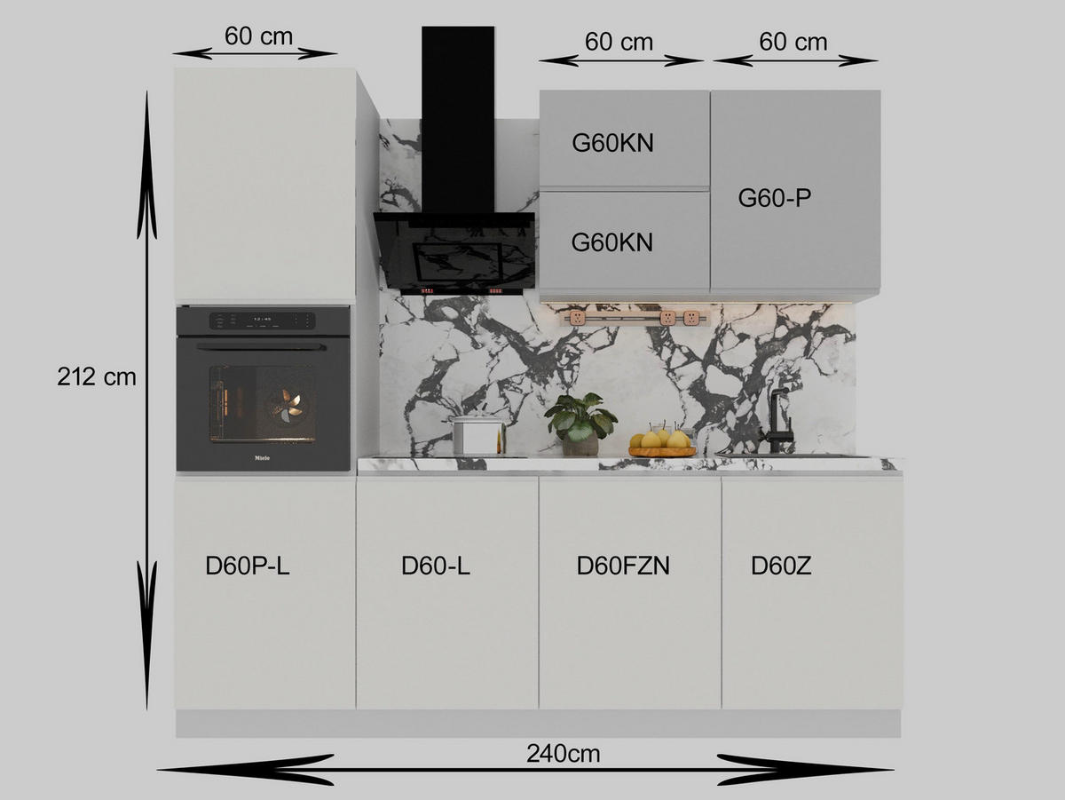 KÜCHENZEILE 240 cm Glanzia – KU-S03 – Weiß / Grau – Hochglanz - Weiß Hochglanz, Holzwerkstoff (240/212/58cm) - hi-markt