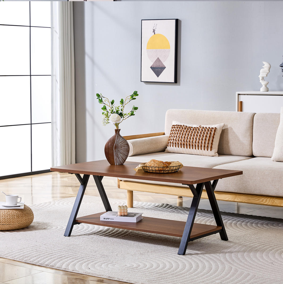 COUCHTISCH 110/57/44.5 cm in Walnuss aus MDF mit Stauraumregal - Walnussfarben, Holzwerkstoff (110/57/44.5cm) - OKMYHOME