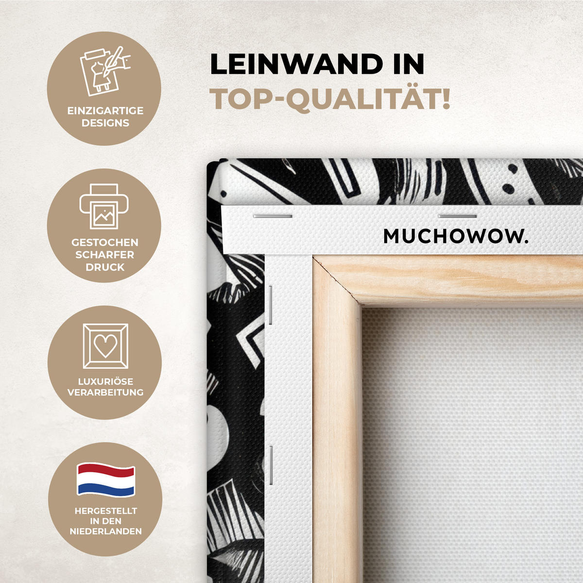 LEINWANDBILD Formen - Buchstaben - Graffiti - Schwarz Wandbild Wohnzimmer 50x50 cm - Schwarz, Textil (50/50cm) - MuchoWow