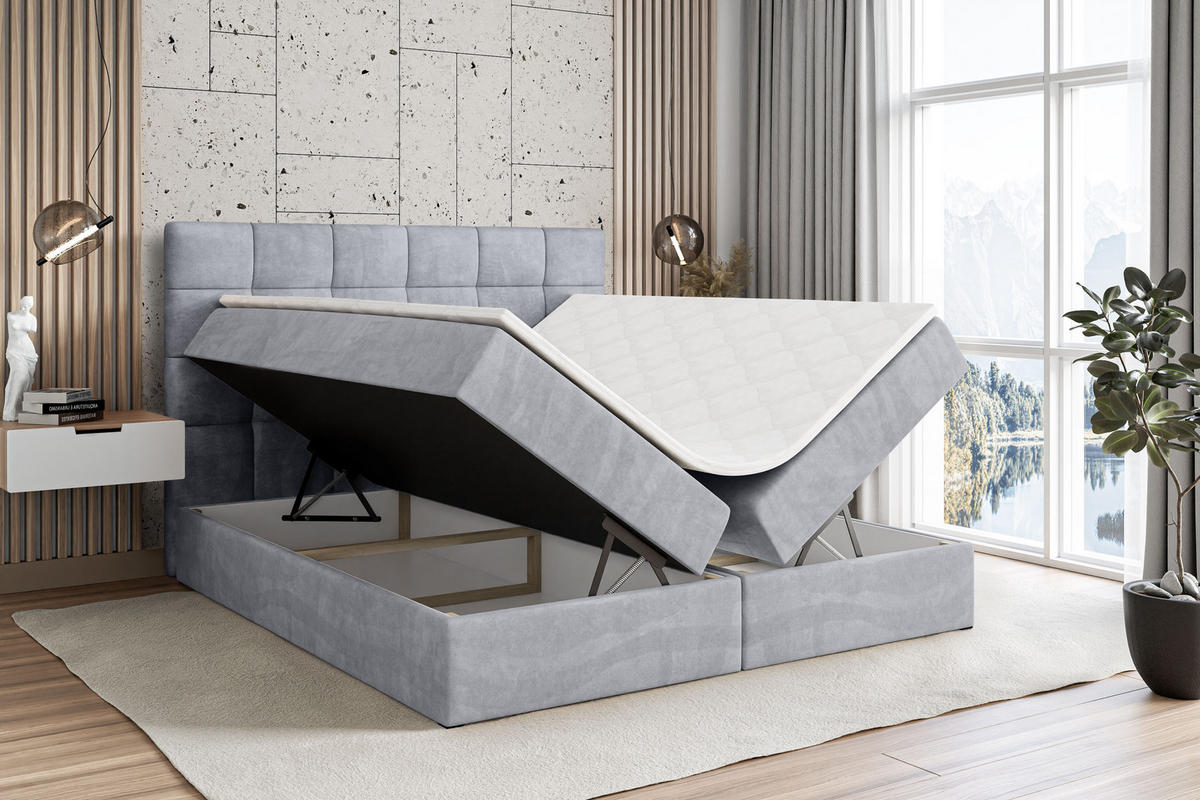 BOXBETT mit H3-Matratze und Lattenrost - BRUGO - 180x200 Hellgrau - Hellgrau, Holzwerkstoff (180/200cm) - ALTDECOR