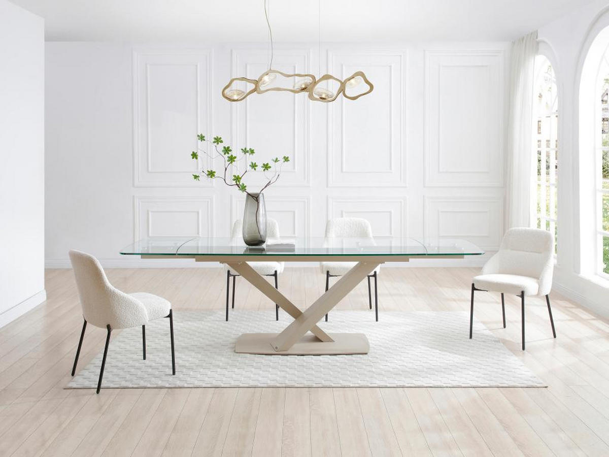 ESSTISCH ausziehbar - 6 bis 10 Personen - Sicherheitsglas & Metall - Transparent & Beige - MALATA - Transparent, Glas (260/90/76cm) - Vente-Unique
