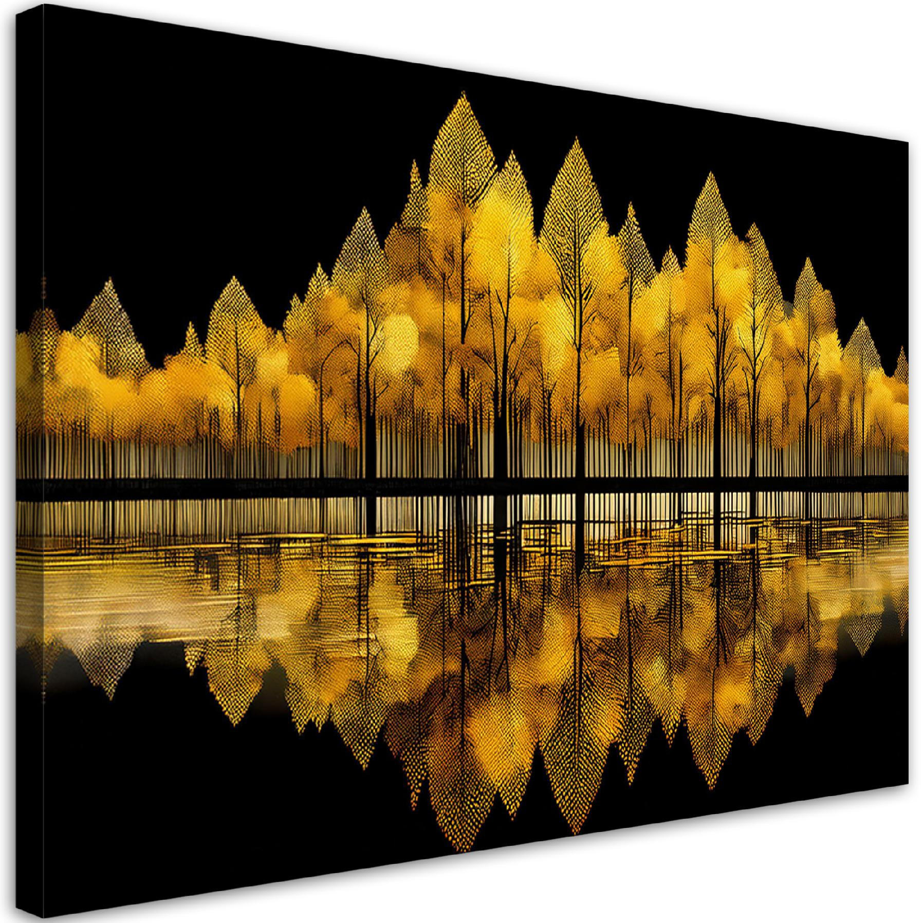 WANDBILD waldgoldene landschaftsabstraktion - Goldfarben, Textil (60/40cm) - Feeby