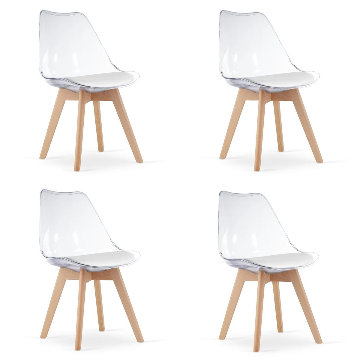 ESSZIMMERSTUHL 4-er Set RIKX transparenter Sitz, natürliche Beine - Transparent/Naturfarben, Kunststoff (49/82/43cm) - Valora