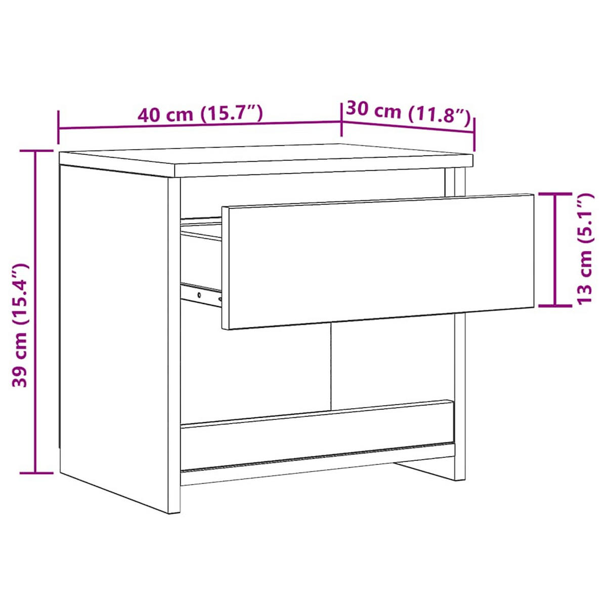 NACHTTISCH mit 1 Schublade, 1 Fach 40/30/39 cm aus Holzwerkstoff in Schwarz - Schwarz, Holz (40/39/30cm) - vidaXL