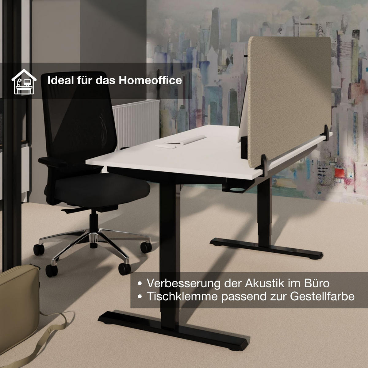 TISCHTRENNWAND Schreibtischtrennwand VITECO 160cm Harbor Signalweiß Harbor Signalweiß 1600mm - Hellgrau/Weiß, Textil (160/1.2/56.2cm) - ASSMANN