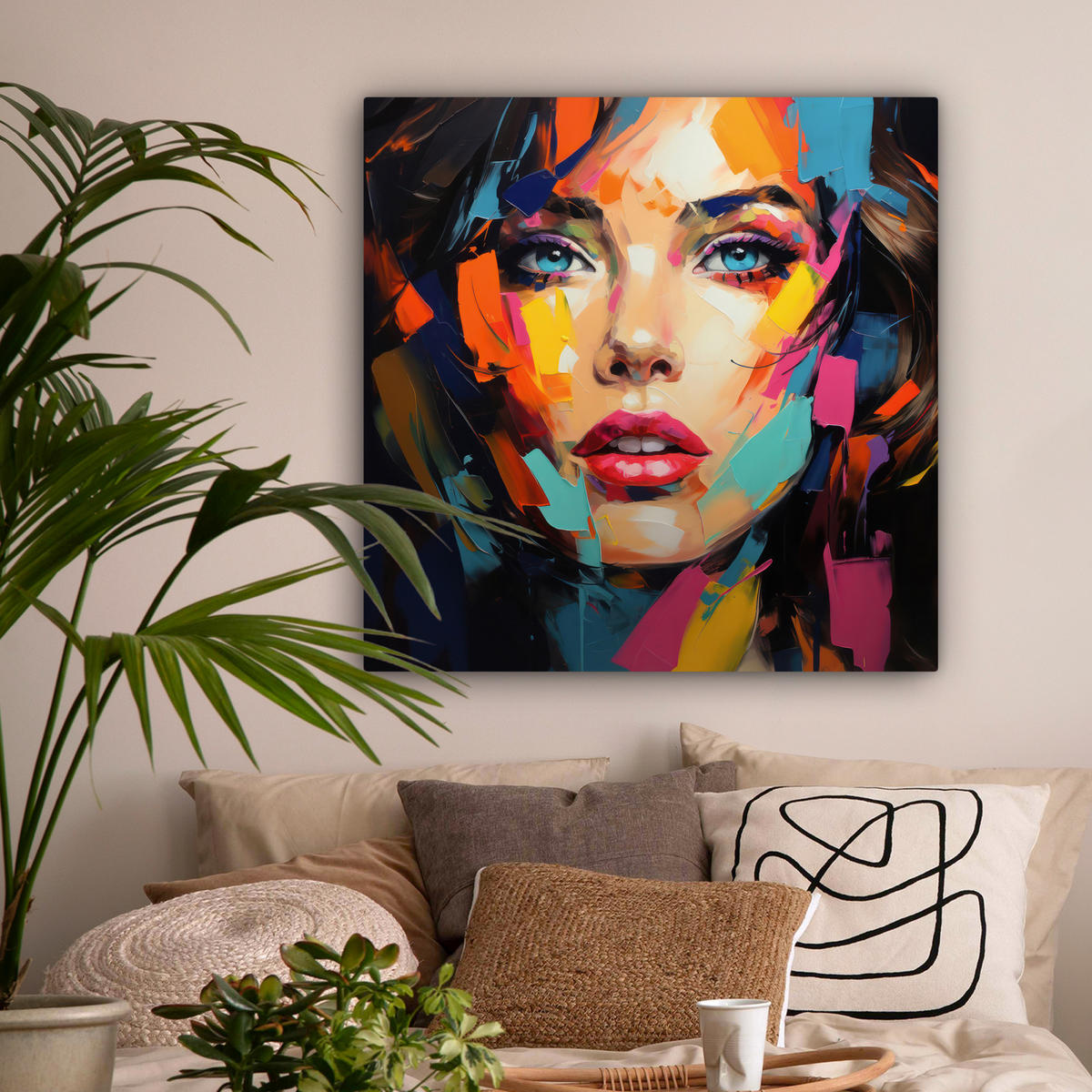 LEINWANDBILD Frau - Porträt - Farbenfroh - Kunst 90x90 cm - Multicolor, Textil (90/90cm) - MuchoWow