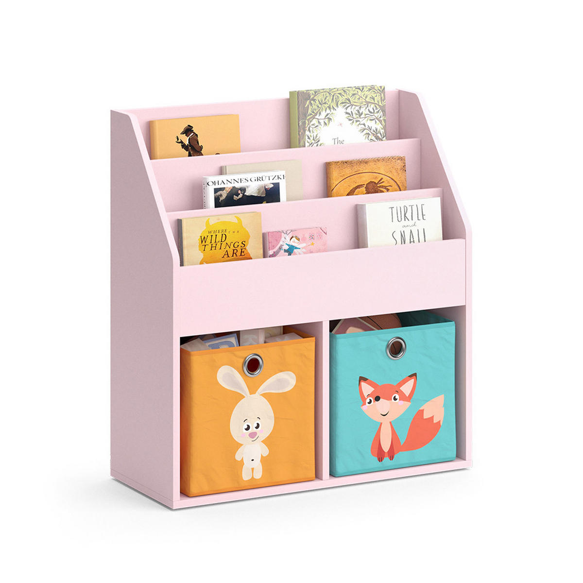 KINDERREGAL Luigi Rosa 72 x 79 cm mit 2 Faltboxen (Fuchs, Hase) - Pink, Holzwerkstoff (72/79/30.7cm) - Vicco