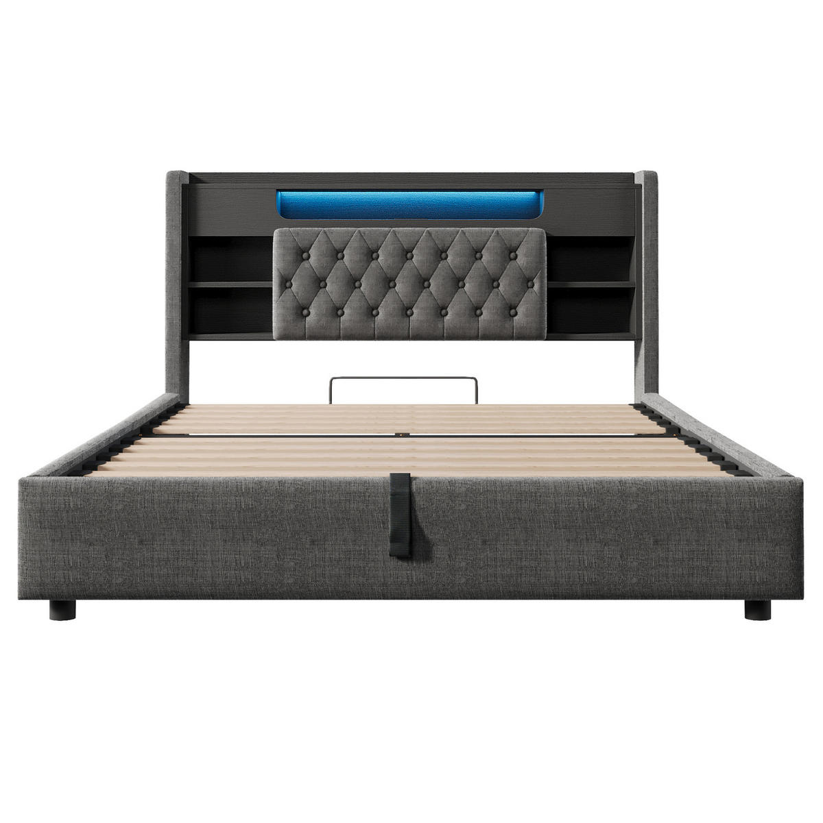 POLSTERBETT 140x200 cm in Grau mit Bettkasten, LED und USB-/USB-C-Anschlüssen - Grau, Textil (140/200cm) - IVMEU