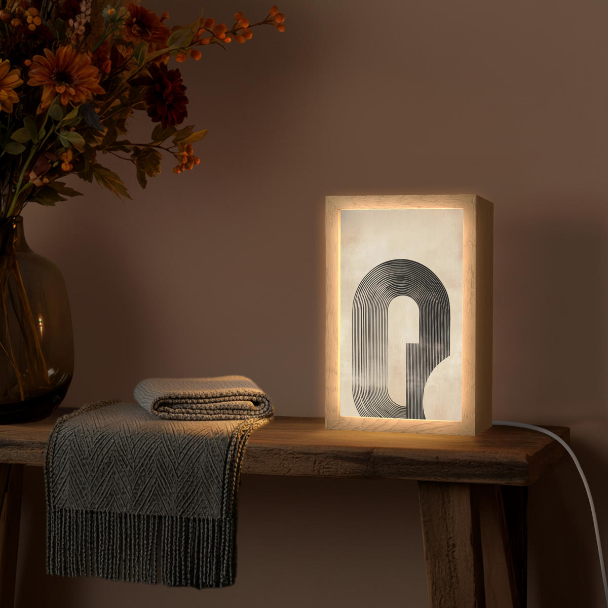 NÁSTĚNNÁ LAMPA Luk - Pruhy - Minimalistický - Černý 20x30 cm - béžová, kompozitní dřevo (20/30/8cm) - OnlyWow