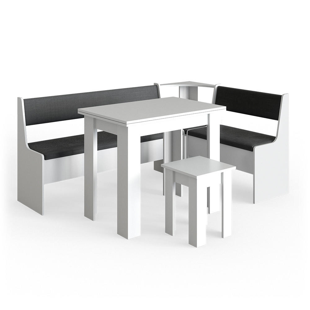 ECKBANKGRUPPE Roman Weiß 180 x 41.5 cm mit Tisch - Anthrazit/Weiß, Holzwerkstoff (180/80/120cm) - Vicco