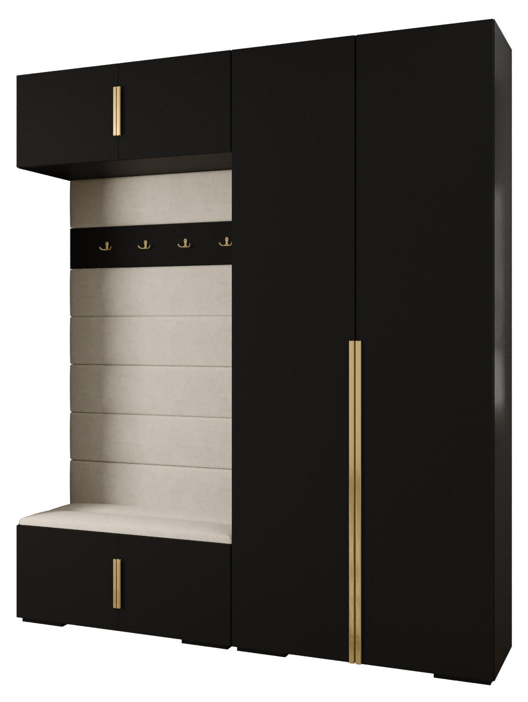Abiks Möbel Garderoben-Set Schwarz, Beige, Gold 200x236.7x47 cm