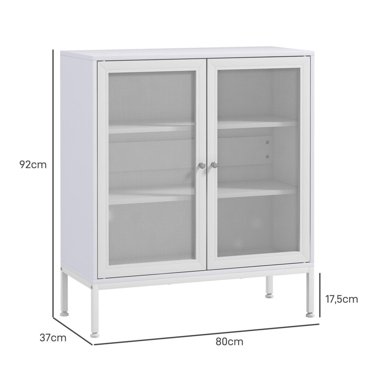 SIDEBOARD DE-11088 3 Ebenen, 2 Gittertüren & verstellbarer Boden Weiß - Weiß, Holzwerkstoff (37/92/80cm) - ComfortXL