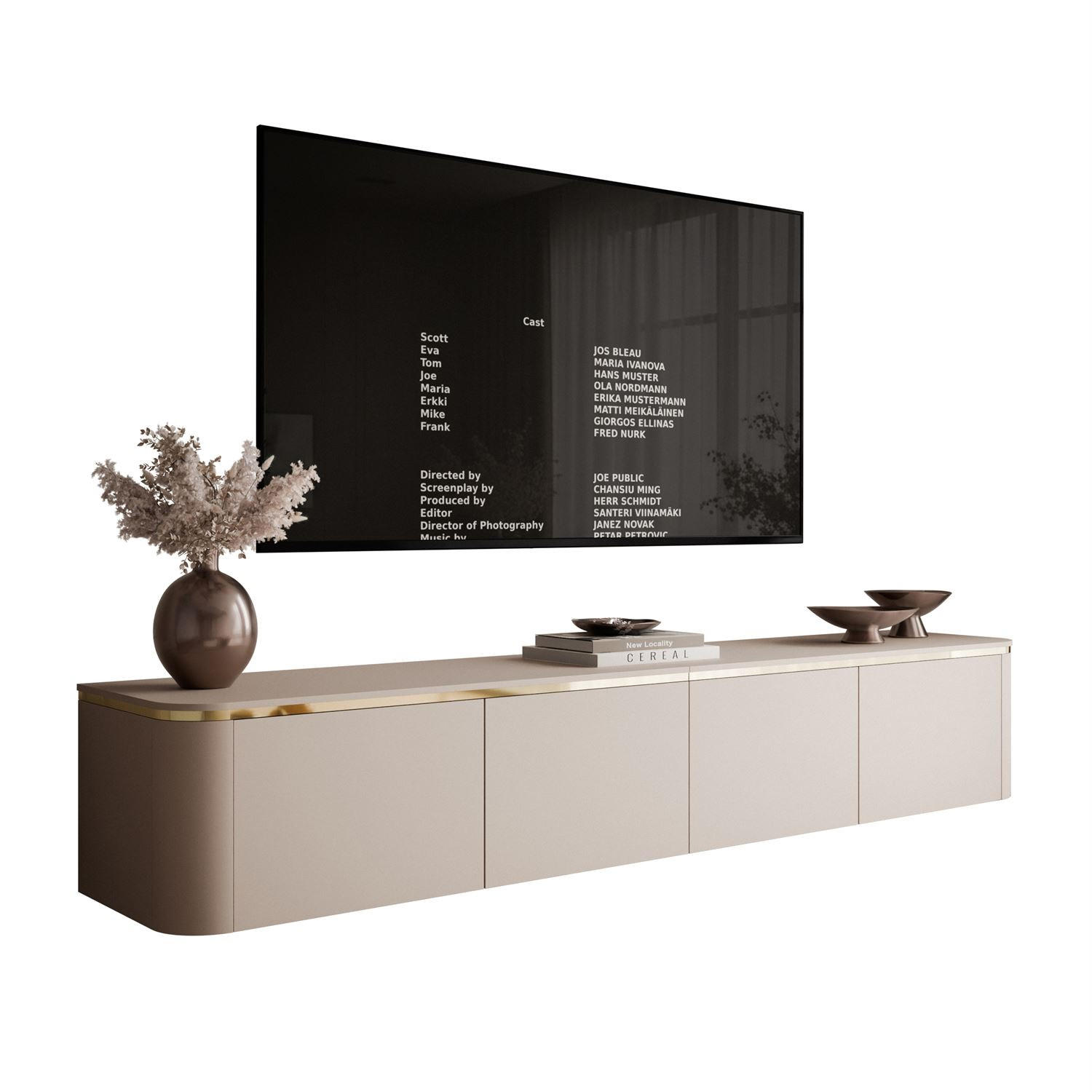 TV-RACK AVELINE 200 cm hängend mit LED-Beleuchtung - Kaschmir, Holzwerkstoff (200/35/40cm) - Lookway