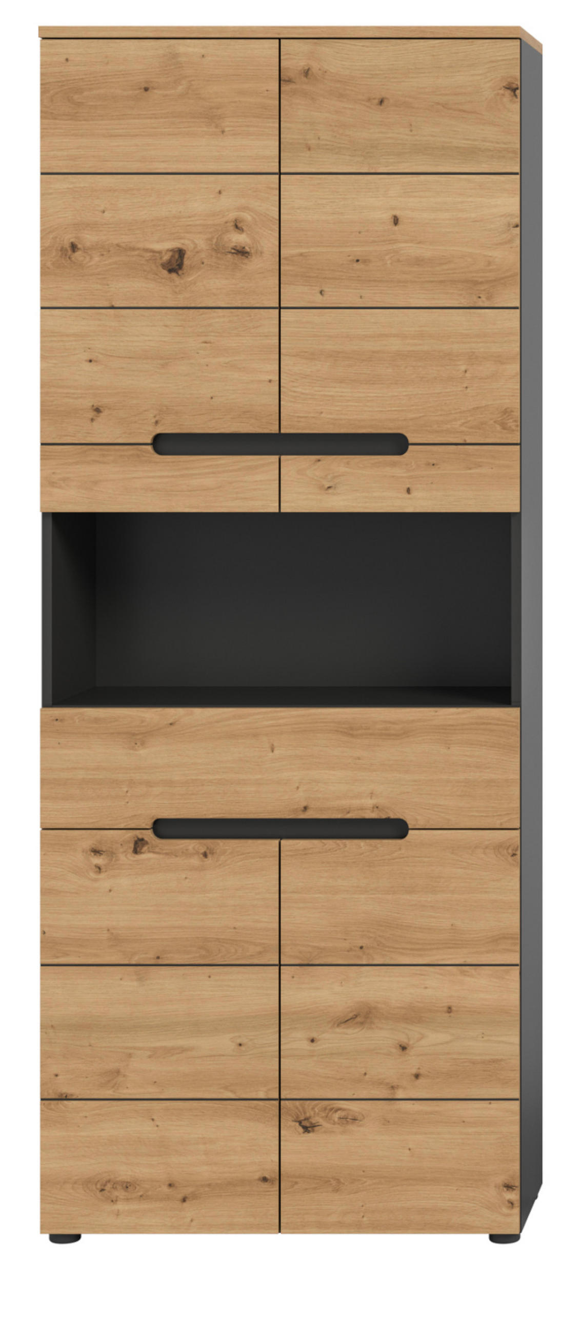 HOCHSCHRANK Eiche, grau 76 x 193 cm, Badschrank mit Soft-Close - Eiche Artisan/Grau, Holz/Holzwerkstoff (76/193/34cm) - Inn.Furn