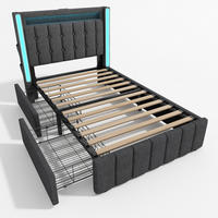 POLSTERBETT 90/200 cm Grau aus Leinen mit LED-Beleuchtung, Ladefunktion und 2 Schubladen - Grau, Textil (90/200cm) - OKMYHOME