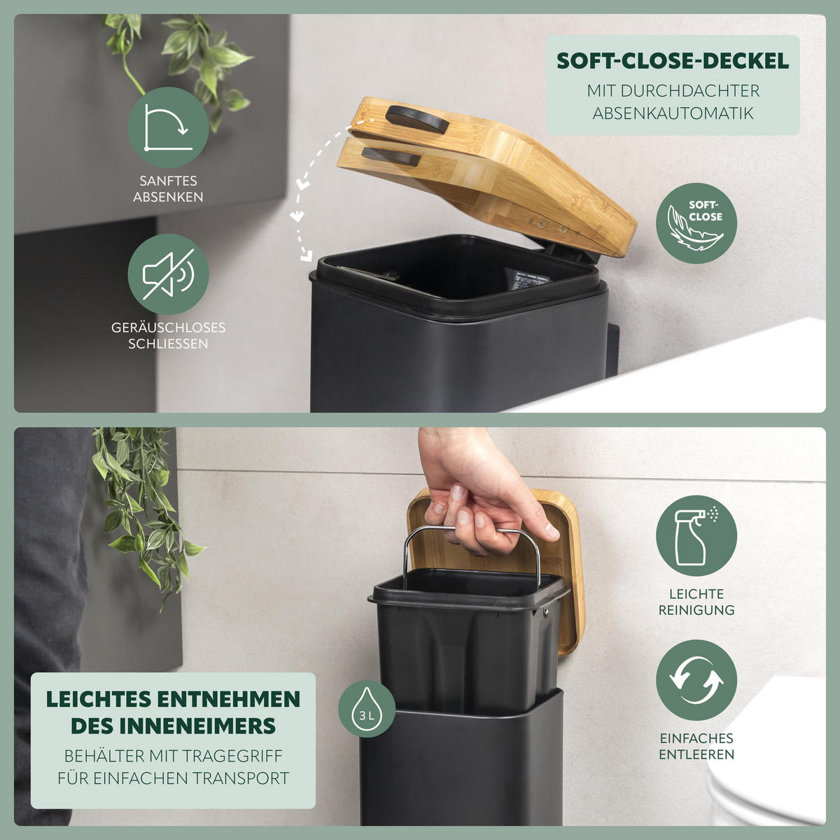 WAND-KOSMETIKEIMER 3 L, eckig, schwarz - Schwarz, Metall (16/24/23cm) - bremermann