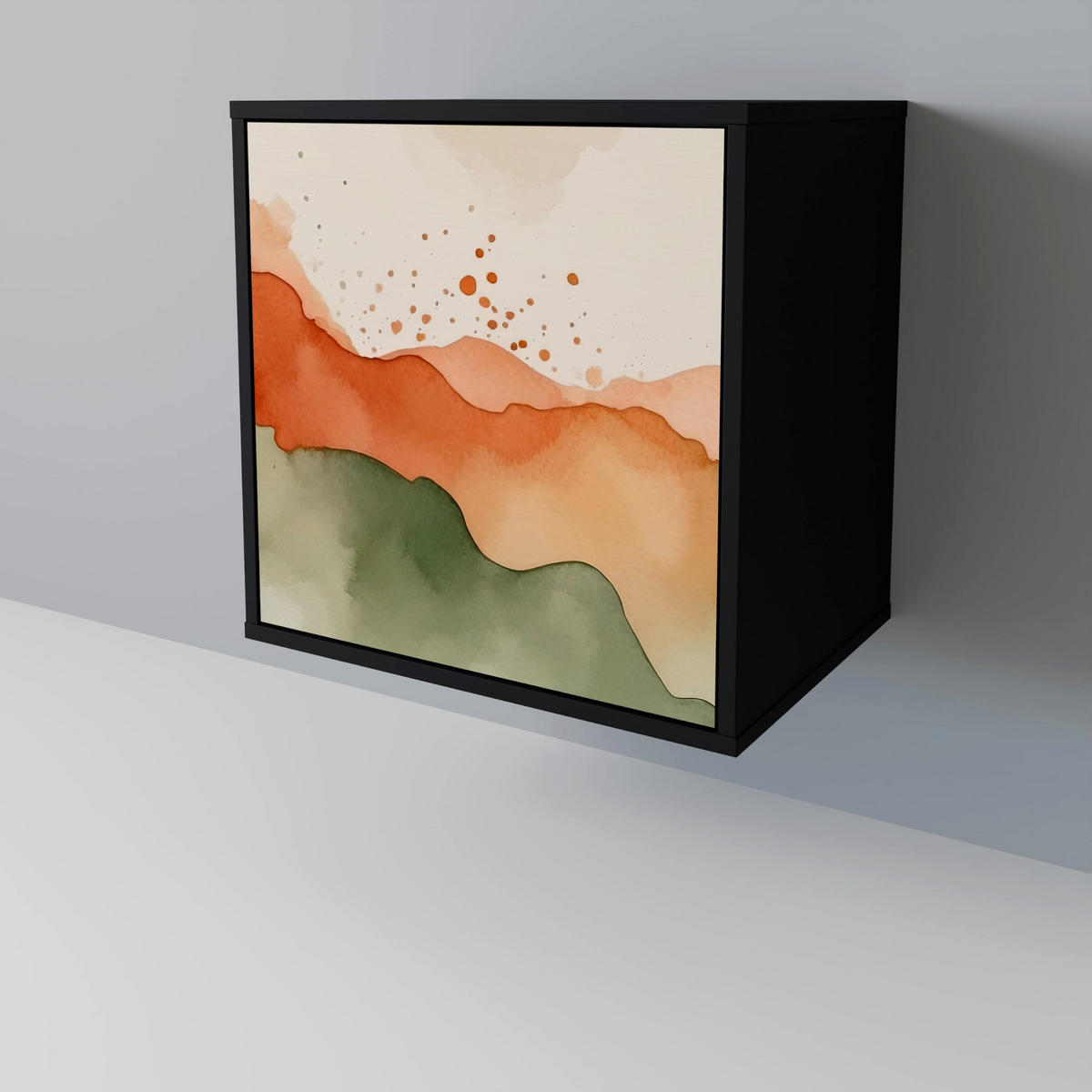 SIDEBOARD WATERCOLOUR PEAKS, Schwarz, 57,5x42x67,5 cm, Schwarze Metall-Rahmenfüße - Multicolor/Schwarz, Holzwerkstoff/Metall (57.5/67.5/42cm) - SpaceRebels
